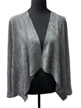 She + Sky Gray Suede Drape Cardigan Open Front Lightweight Jacket Medium